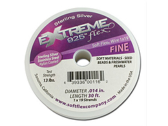 30 Feet - Extreme .925 Silver .014 FINE 19 Strand Soft Flex Beading Wire