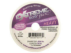 30 Feet - Extreme .925 Silver .024 HEAVY 19 Strand Soft Flex Beading Wire