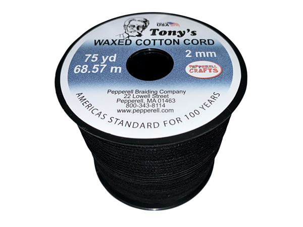 Supreme Waxed Cotton Cord 2mm Round Black 75 Yards
