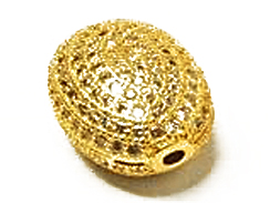 CZ Pave Beads 15mm Oval Beads, Gold Finish