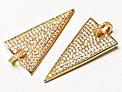 CZ Pave Pendant Triangle Pendant, Gold Finish 38mm x 18mm