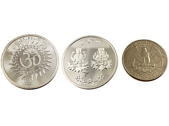 Lakshmi Ganesh Coin 10 Gm Pure 999 Silver Coin hallmarked 999 Silver Coin Hindu Religous Coin 32mm/1.25" Shubh Labh Coin