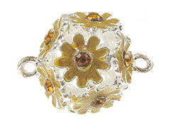 20mm Silver Plated Enameled Flower Ball Link with Rhinestone Accents *Temporarily out of stock*