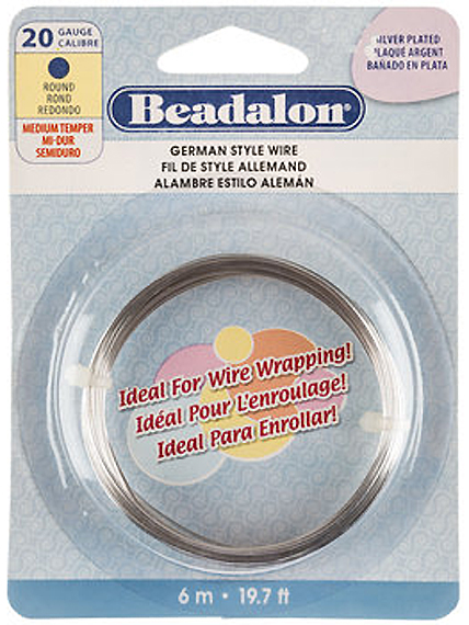 20 Gauge German Style Basemetal Round Wire Silver Plated 6 meter - Beadalon
