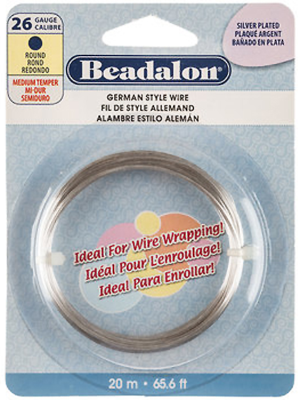26 Gauge German Style Basemetal Round Wire Silver Plated 20 meter - Beadalon