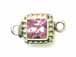 Sterling Silver Square -Strand Box Clasp With Pink Zircon
