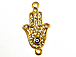 Micro Rhinestone Crystal Pave Set Hamsa 26mm Pave Hand of Fatima with Evil Eye Bling Connector Charms, Gold Plated