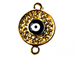 Micro Rhinestone Crystal Pave Set Hamsa 21mm Pave Disc with Evil Eye Bling Connector Charms, Gold Plated
