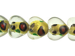 Large 15.5mm Foiled Glass Heart Bead Strand