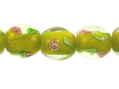 Lampwork 12mm Round Floral Glass Bead Strand - Yellow