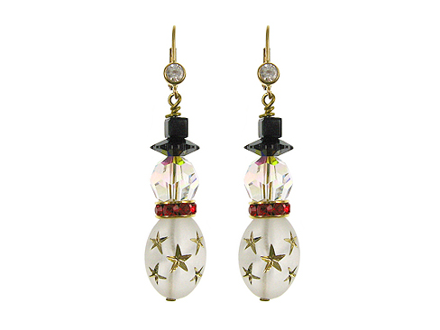 Gold Starburst Snowman Earrings