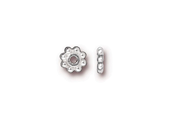 50 - TierraCast Bright Silver Plated 6mm Beaded Daisy Pewter Heishi Spacer Bead