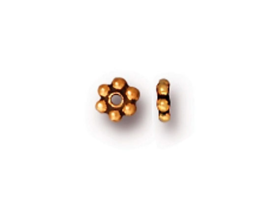 100 - TierraCast Antique Gold Plated 3mm Beaded Daisy Pewter Heishi Spacer Bead