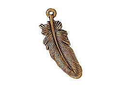 10 - TierraCast Pewter CHARM  Large Feather  Antique Gold Plated