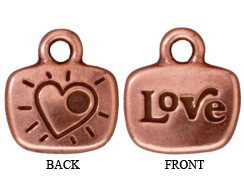10 - TierraCast Pewter CHARM Love / Heart with Stone Setting, Antique Copper Plated