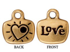 10 - TierraCast Pewter CHARM Love / Heart with Stone Setting, Antique Gold Plated