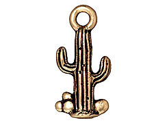 10 - TierraCast Pewter CHARM Saguaro Cactus Antique Gold Plated 