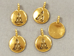 10 - TierraCast Antique Gold Round Buddha Meditating Charm