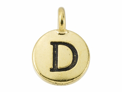 TierraCast Pewter Alphabet Charm Antique Gold Plated -  D