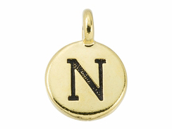 TierraCast Pewter Alphabet Charm Antique Gold Plated -  Nu