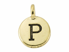 TierraCast Pewter Alphabet Charm Antique Gold Plated -  P