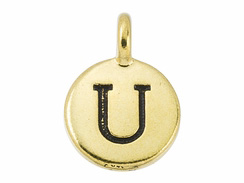 TierraCast Pewter Alphabet Charm Antique Gold Plated -  U