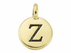 TierraCast Pewter Alphabet Charm Antique Gold Plated -  Z