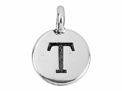 TierraCast Pewter Alphabet Charm Antique Silver Plated -  T