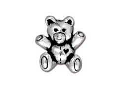 10 - TierraCast Pewter Antique Silver Plated Pewter Bead, Teddy Bear