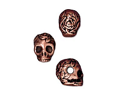 10 - TierraCast Pewter BEAD Rose Skull Large Hole Antique Copper Plated