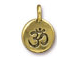 10 - TierraCast Antique Gold Round Ohm Om Coin Charm