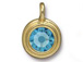 Aqua - TierraCast Bright Gold Plated Pewter Stepped Bezel Charm with Swarovski Stone, March Birthstone