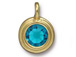 TierraCast Bright Gold Plated Pewter Stepped Charm with Swarovski Stone, Blue Zircon Decemeber Birthstone