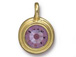 Light Amethyst - TierraCast Bright Gold Plated Pewter Stepped Bezel Charm with Swarovski Stone, June Birthstone