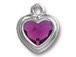 TierraCast Bright Rhodium Plated Pewter Heart Stepped Bezel Charm with Swarovski Stone - Fuchsia