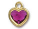 TierraCast Bright Gold Plated Pewter Heart  Bezel Drop with Swarovski Stone - Fuchsia