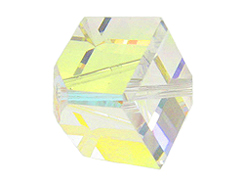 12 Crystal AB - 6mm Swarovski Faceted Offset Cube