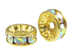 8mm Swarovski Rhinestone Rondelles Gold Plated Crystal AB