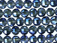 9.5mm Round Graphic Cut Crystal Beads - Royal Blue