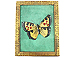 Vintage Gemstone Powder Brass Inlay Indian Jewelry Trinket Wooden Box - Yellow Butterfly