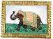 Vintage Gemstone Powder Brass Inlay Indian Jewelry Trinket Wooden Box - Left - Orange Elephant