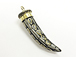 White and Gold Tibetan Mosiac Brass Horn Tusk Pendant?3-inch approx