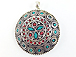 Tibetan Large Pendant Turquoise Coral inlay Silver Plated - TP03