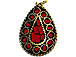 Tibetan Drop Pendant Coral Inlay 1.25-inch Gold Brass Plated - TP19