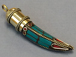 Tibetan Horn Tusk Pendant, Turquoise Blue and Red Coral Inlay, Amulet pendant