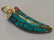 Tibetan Horn Pendant, Turquoise Blue Mosiac Inlay, 1.5-inch, Small Amulet pendant