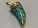 Wholesale Petite Tibetan Horn Pendant, Turquoise Blue Mosiac Inlay, 1-inch, Small Amulet pendant