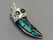 Tibetan Horn Pendant, Turquoise Blue Mosiac and silver  Inlay, 1.5-inch, Small Amulet pendant
