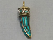 Tibetan Horn Pendant, Turquoise Blue Mosiac Inlay, 1.5-inch, Small Amulet pendant