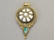Tibetan Pendant White and Turquoise Inlay 2.5-inch Antique  Brass Plated